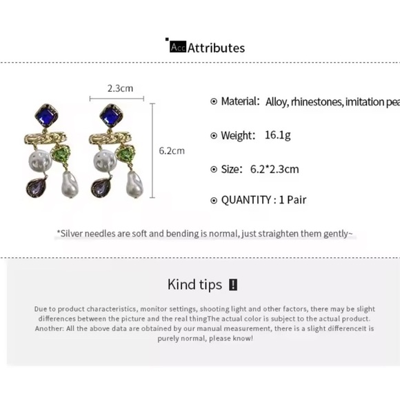 Vintage colourful rhinestone Gold and Gemstone Drop Earrings - Picture 3 of 10